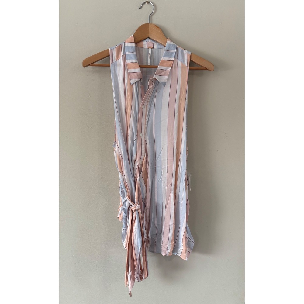 Free People Mackenzie Ivory Pastel Striped Sleeveless Tie Side Wrap Tank Top M - Picture 3 of 8